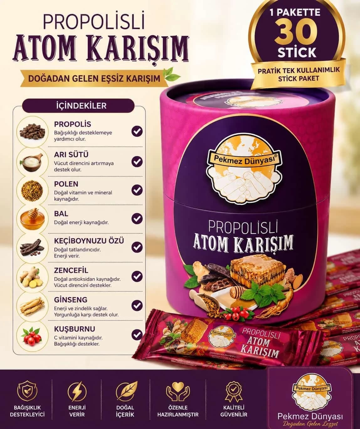 30 Adet Tek Kullanımlık Propolisli Atom 450 g ürün görseli